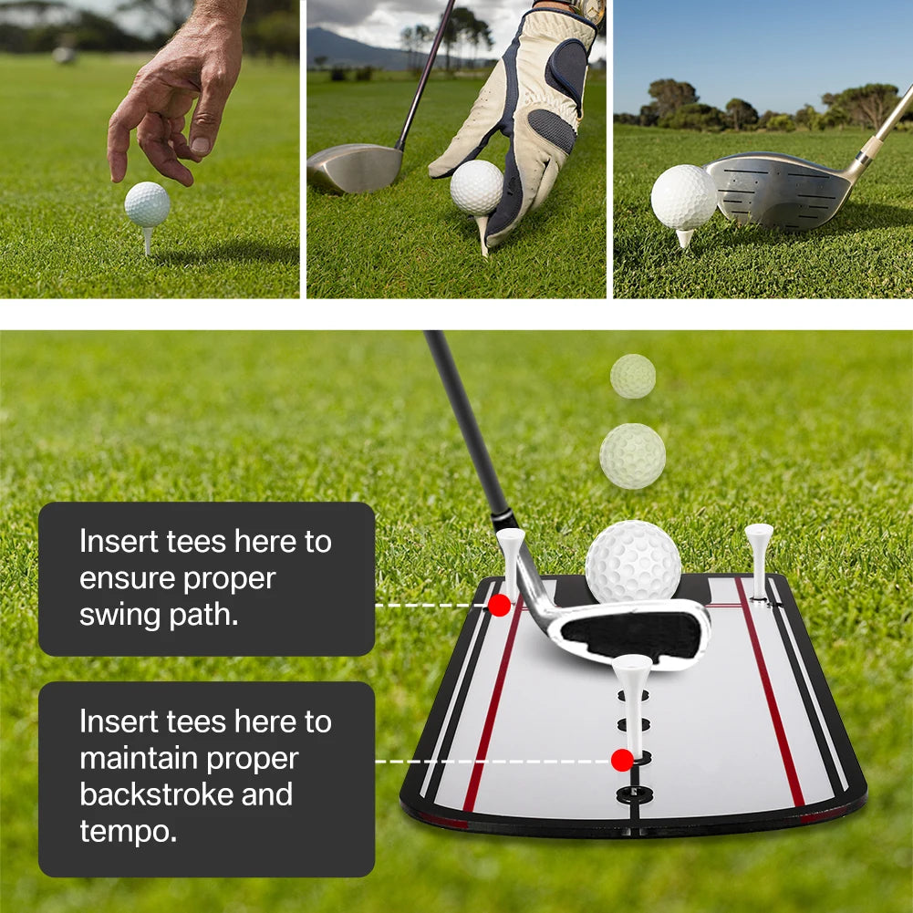 Golf Putting Spiegel mit Ausrichtungslinien & 4 Tee-Löchern