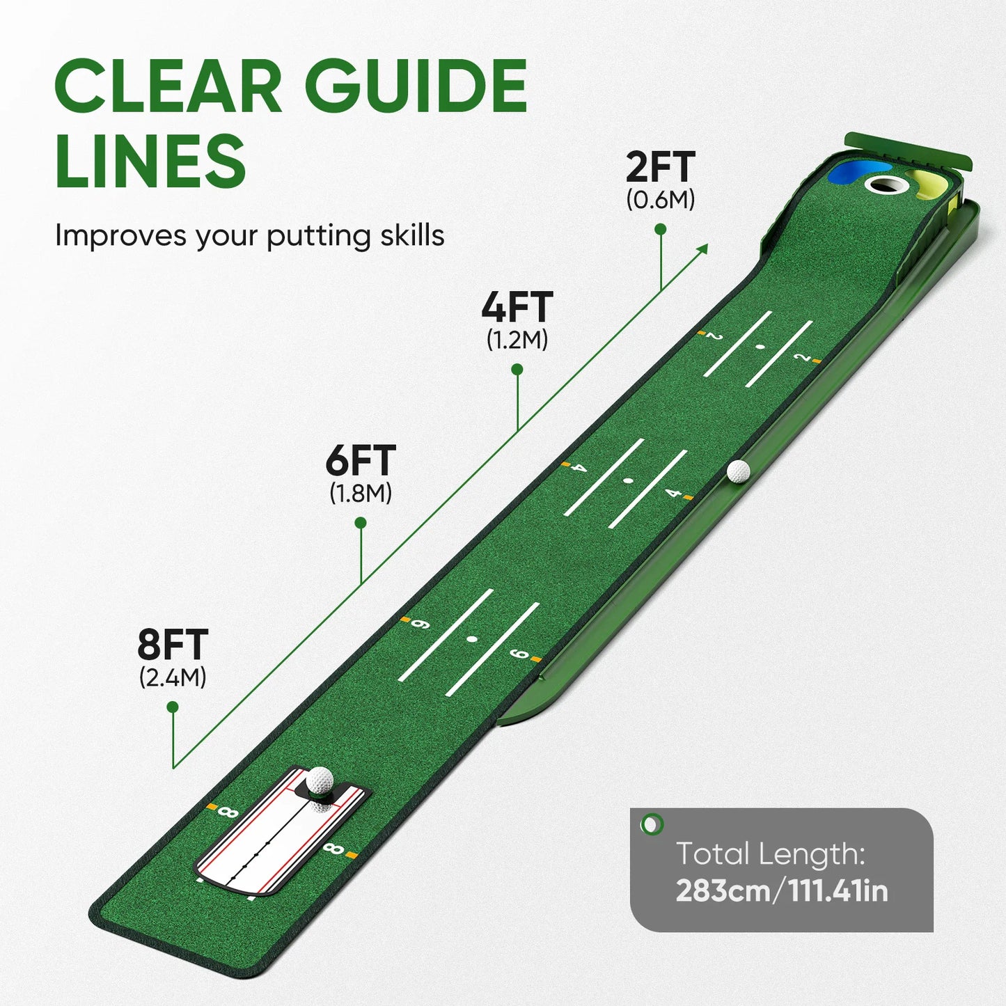 Golf Putting Green mit Alignment-Spiegel und Distanzmarkierungen