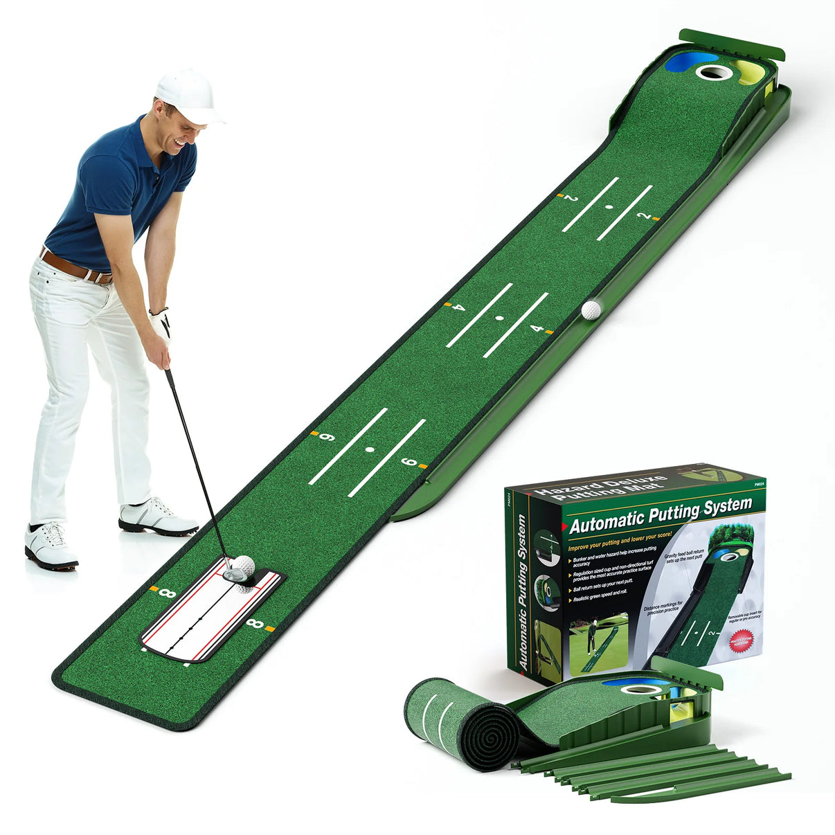 Golf Putting Matte mit Ballrückführung & Ausrichtungsspiegel