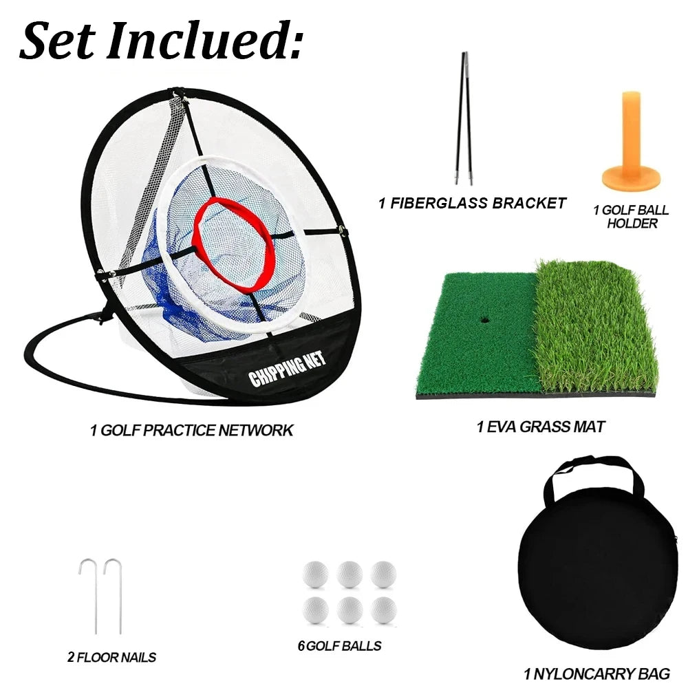 Golf Chipping Netz einezln  Set – Kurzspiel-Training mit Matte & Bällen
