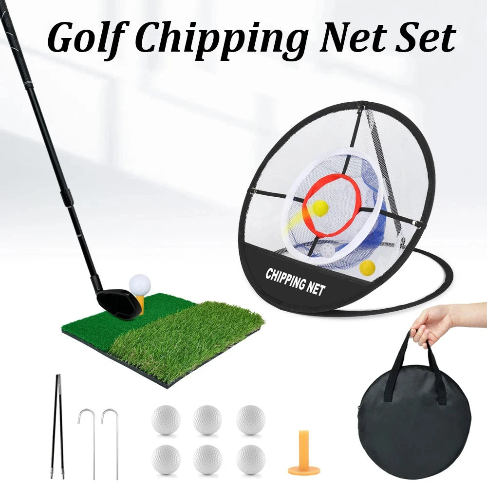 Golf Chipping Netz einezln  Set – Kurzspiel-Training mit Matte & Bällen